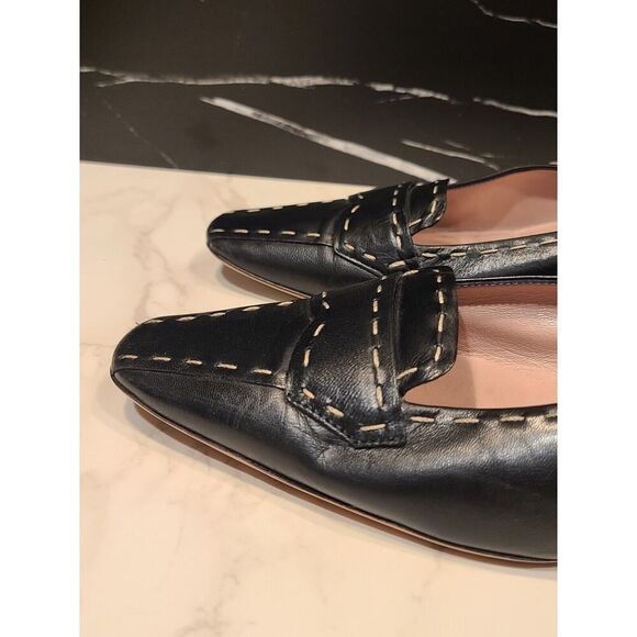 PRADA Ladys Shoes Black Leather Big Stitch Kitten Block Heels Quiet Luxury | 36½ - Picture 9 of 16